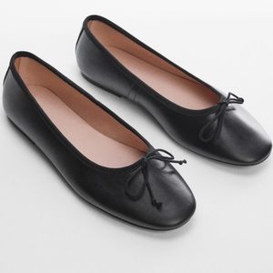 NWT Mango Black Bow Leather Ballet flats size 37